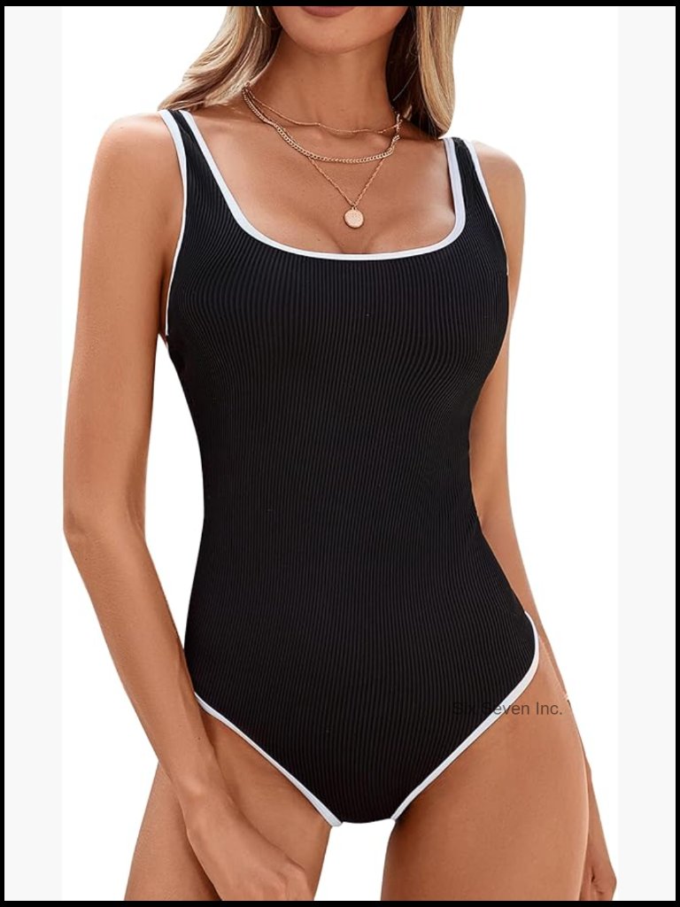 One Piece Swimsuit Adjustable Strap Color Block Ribbed High Cut